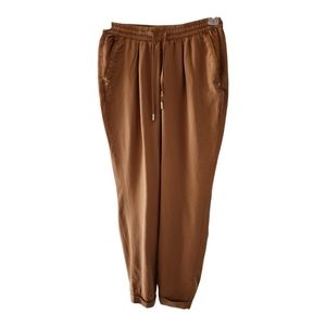 Mid Rise Pants Size 4 Drawstring Waist Cinnamon Brown Pockets Dalia